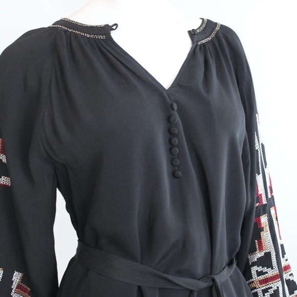 Embroidered Peasant Dress Tunic Belted Beaded Boho - Picture 4 of 13